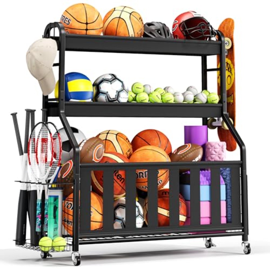 Sports Equipment Cart - Sports Equipment Organizer Rolling Ball Storage