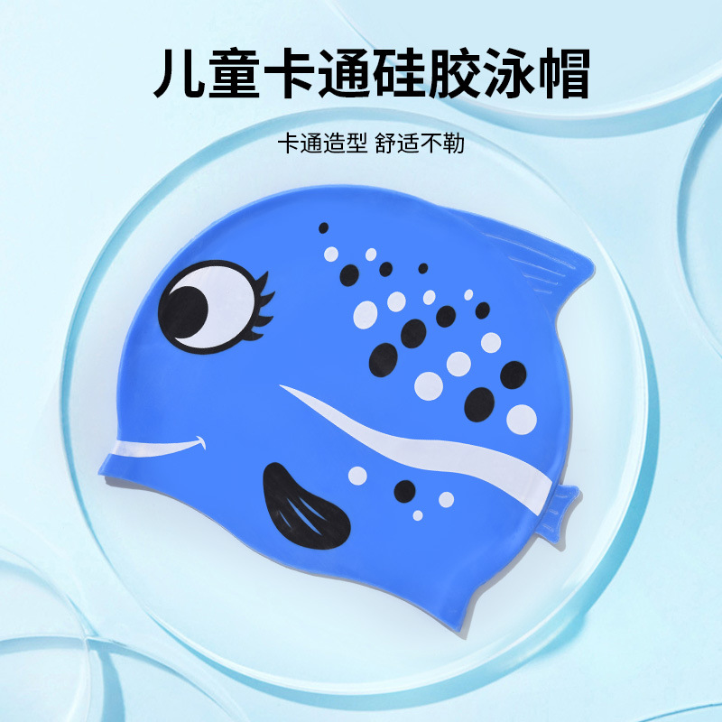 1PC Cute Cartoon Fish Print Si - Swim Cap Silicone avaliação e preço