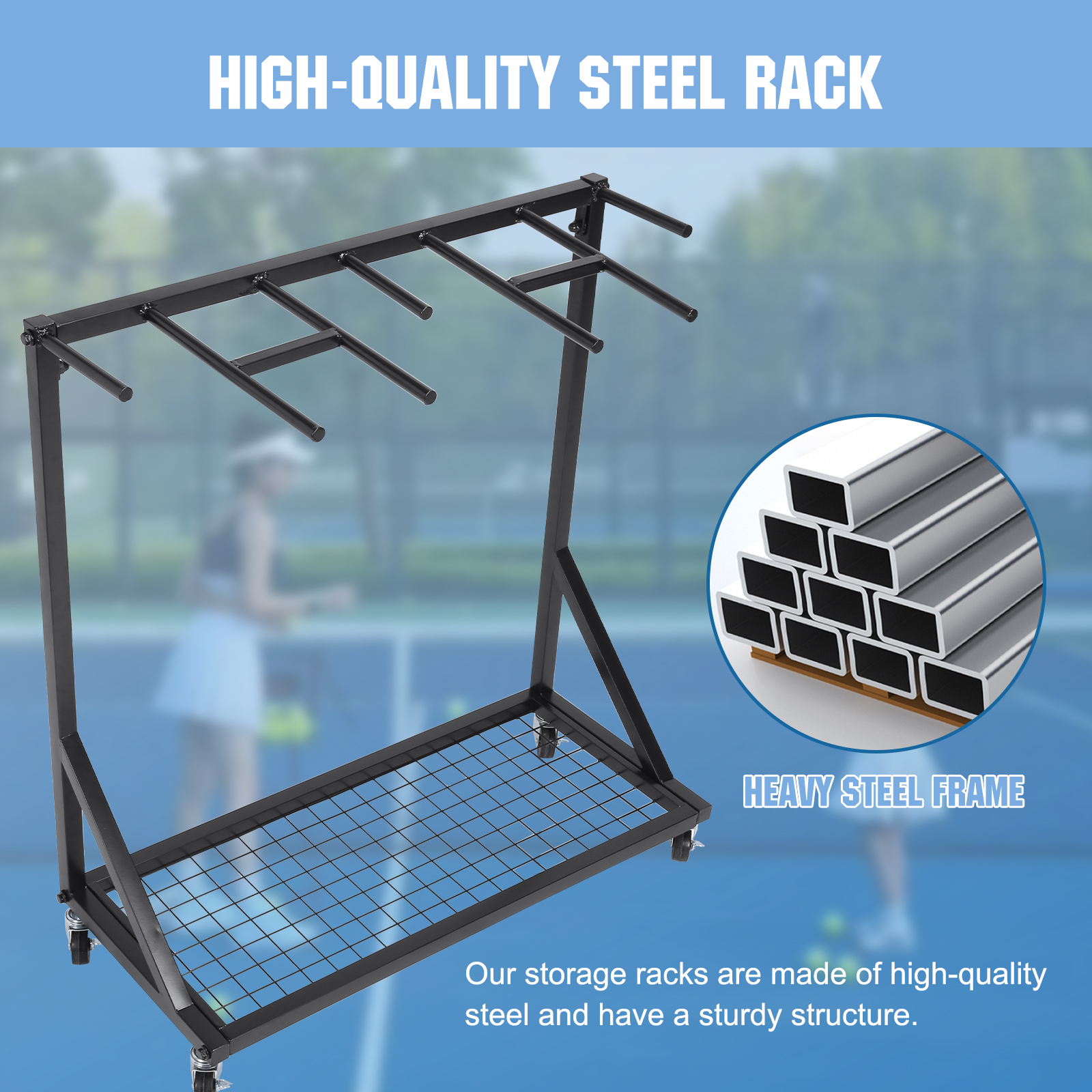 Tennis Racquet Holder Rack wit - Sports Equipment Cart avaliação e preço